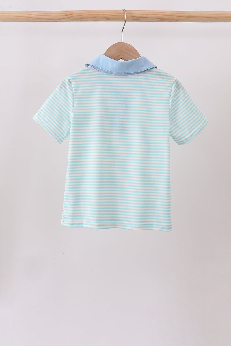 Boys Tool Embroidery Stripe Shirt | Cute Toddler Top with Construction Details