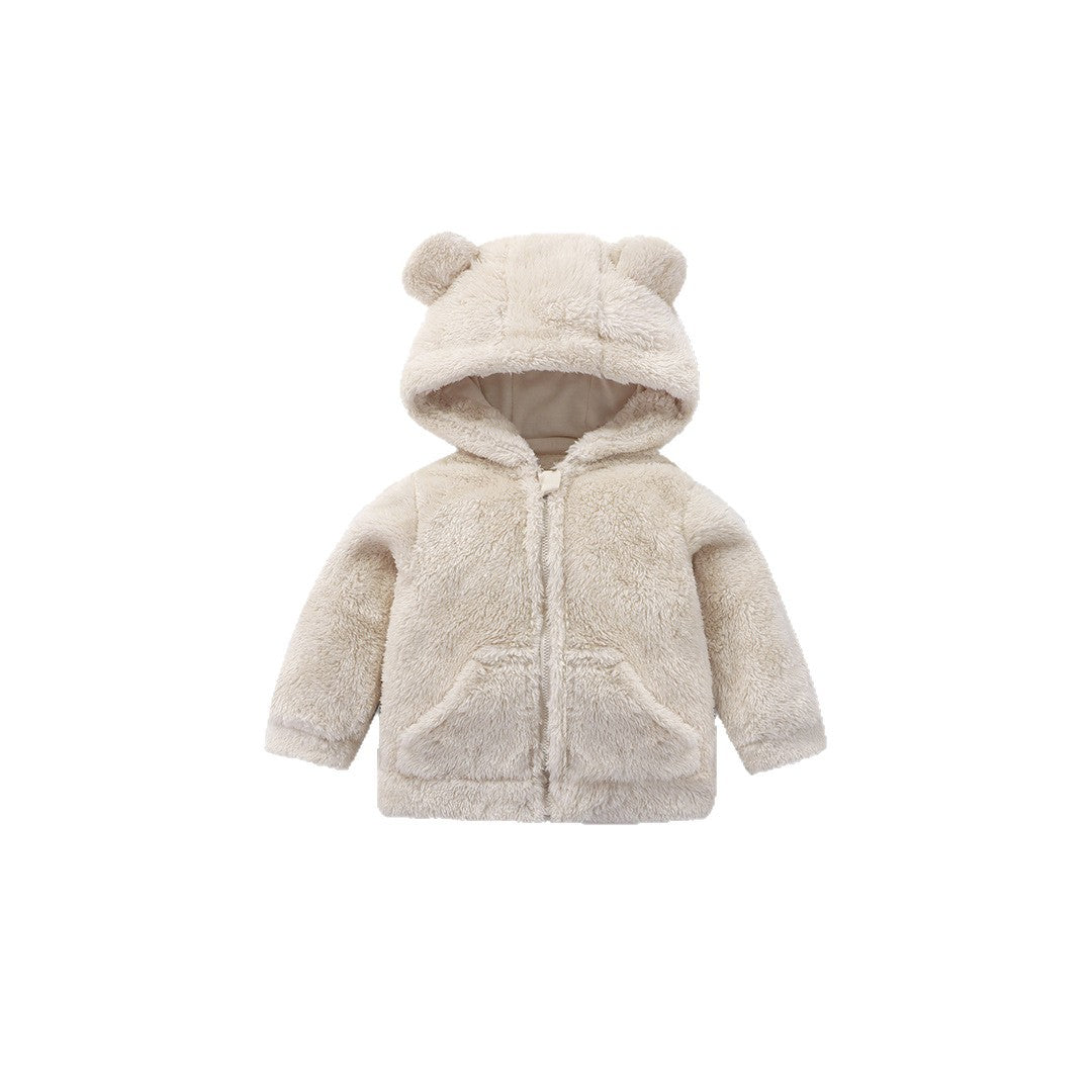 Children's Fleece Hooded Jacket Autumn Winter Warm Cozy Zip-Up Outerwear for Boys and Girls
