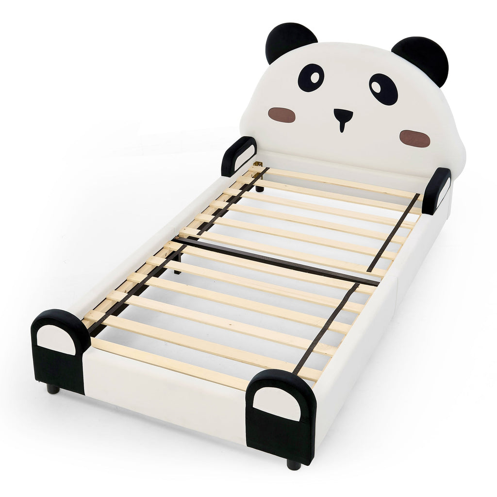 Panda-Shaped Kids Bed with Velvet Fabric – Twin Size