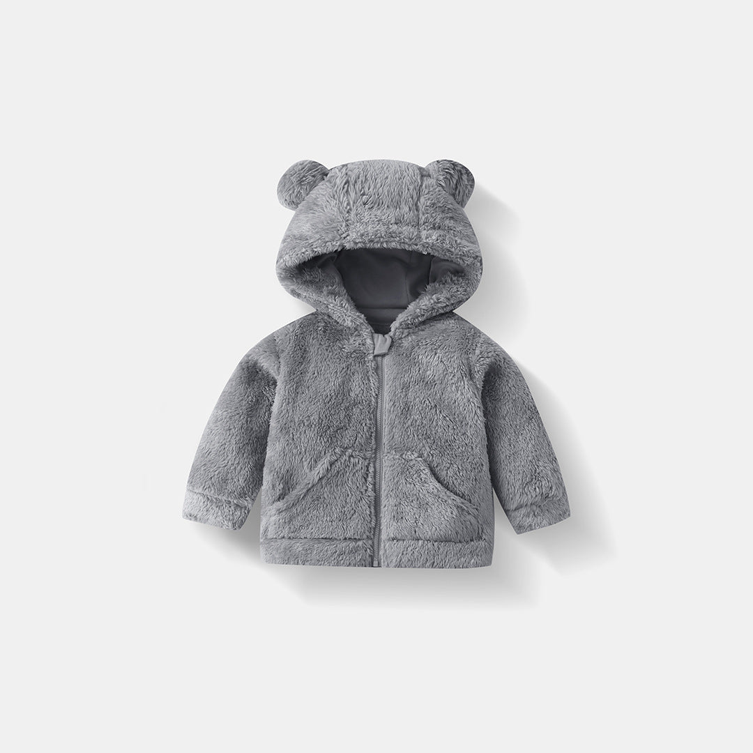 Children's Fleece Hooded Jacket Autumn Winter Warm Cozy Zip-Up Outerwear for Boys and Girls