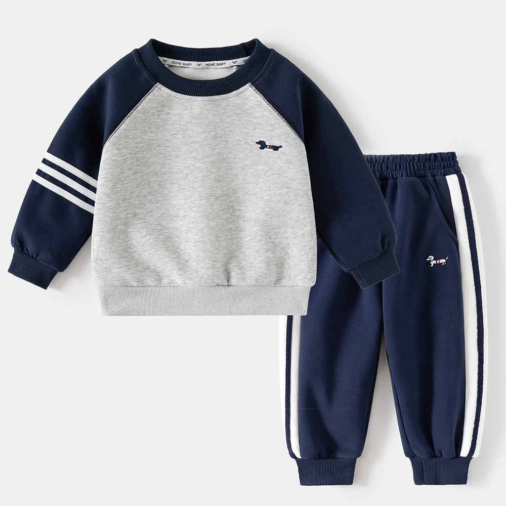 Boy's Children's Spring and Autumn New Fashion Set, Kids Raglan Sleeve Sports Suit, Pants and Hoodie Two-Piece Set