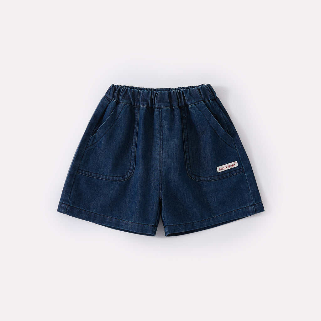 Cartoon Dog Stripe Tee & Denim Shorts Set