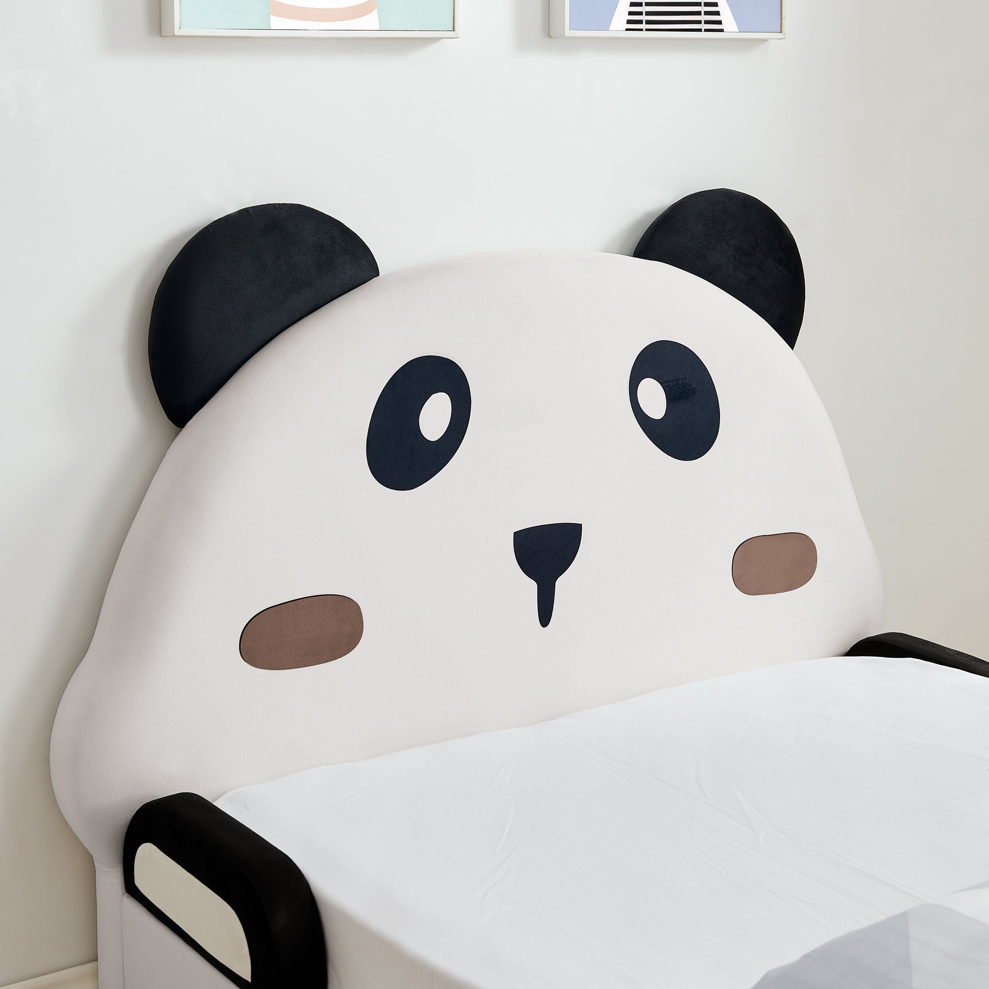 Panda-Shaped Kids Bed with Velvet Fabric – Twin Size
