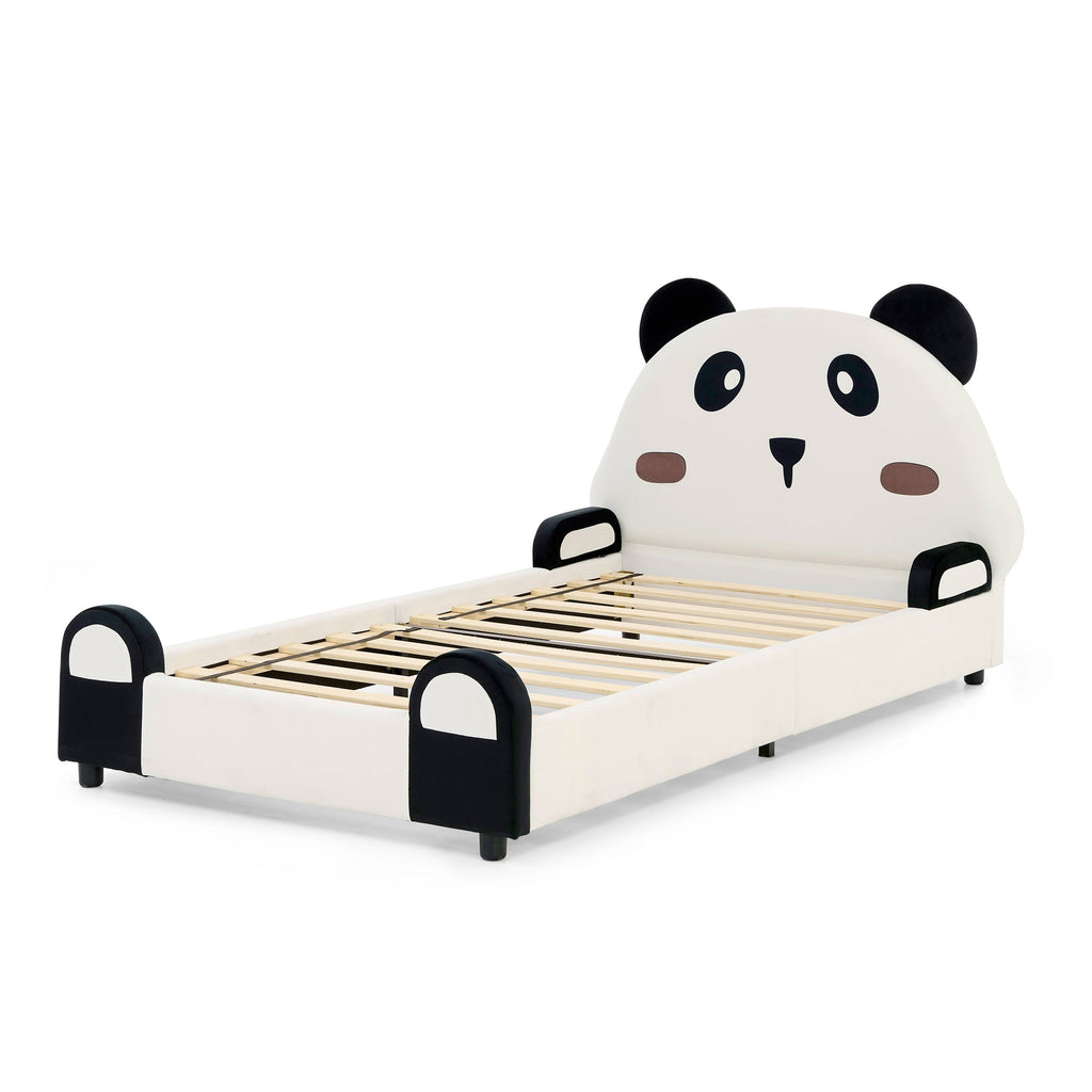 Panda-Shaped Kids Bed with Velvet Fabric – Twin Size