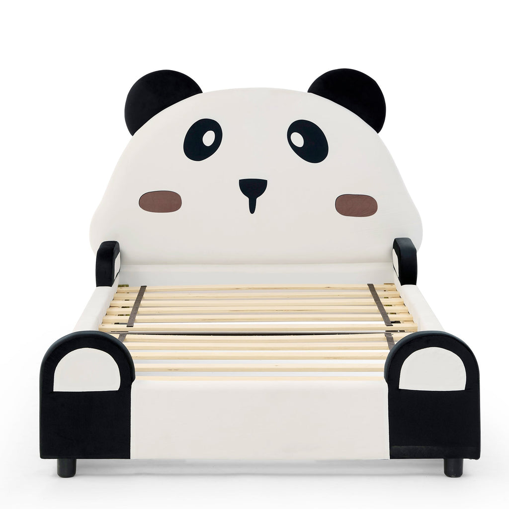 Panda-Shaped Kids Bed with Velvet Fabric – Twin Size