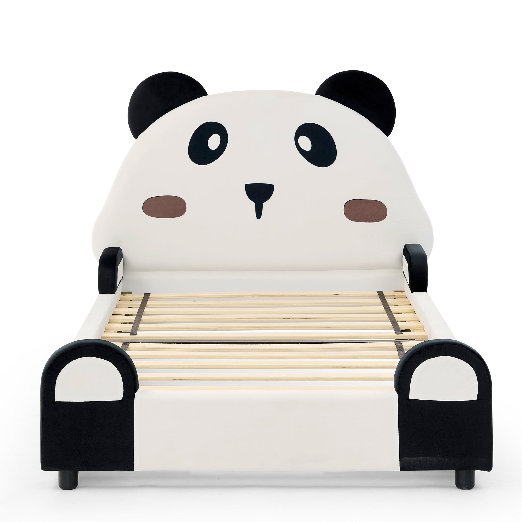 Panda-Shaped Kids Bed with Velvet Fabric – Twin Size