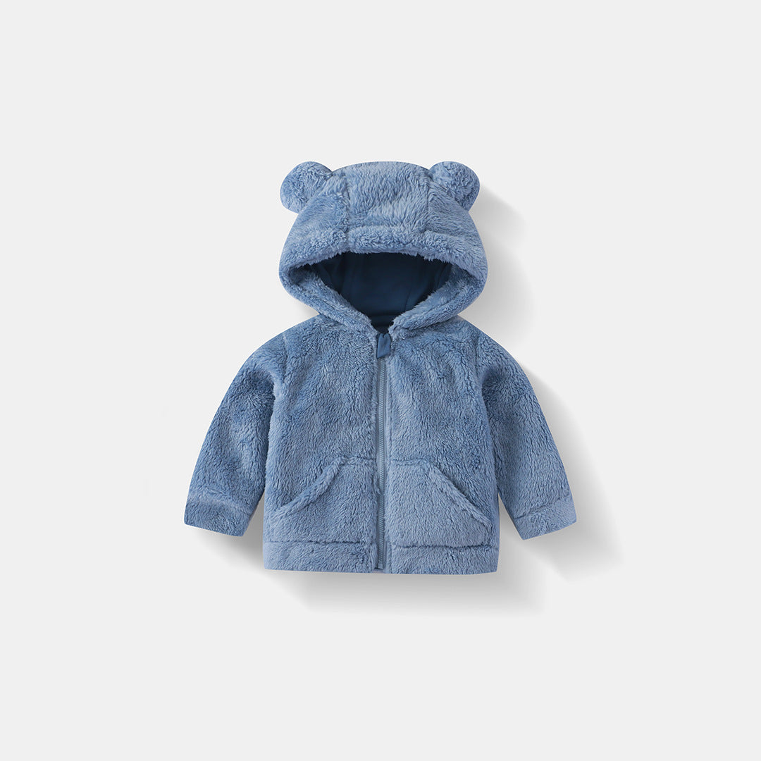 Children's Fleece Hooded Jacket Autumn Winter Warm Cozy Zip-Up Outerwear for Boys and Girls
