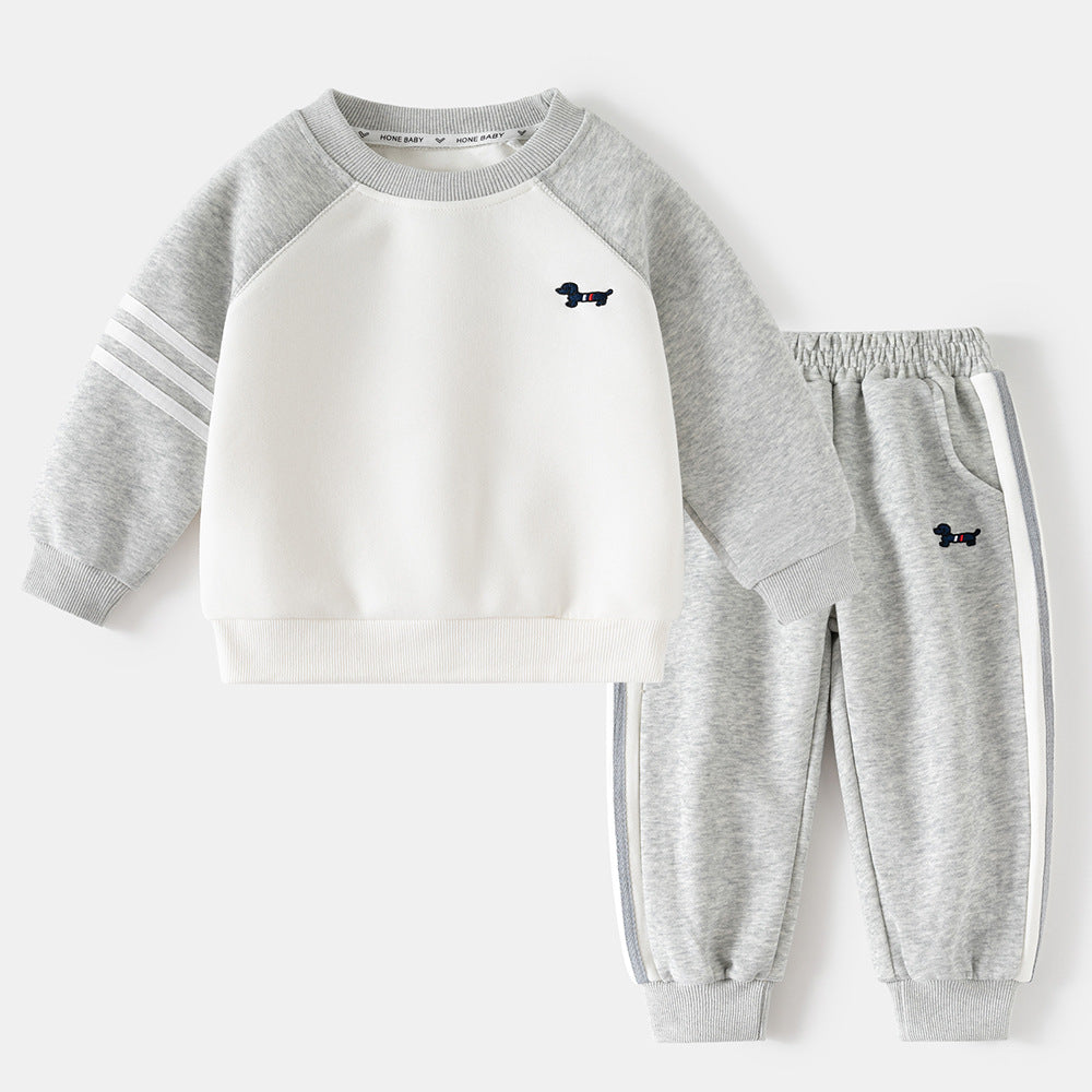Boy's Children's Spring and Autumn New Fashion Set, Kids Raglan Sleeve Sports Suit, Pants and Hoodie Two-Piece Set