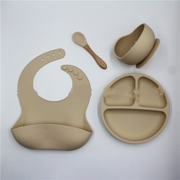 Silicone Baby Feeding Set | 4-Piece Bib, Suction Plate, Bowl & Spoon for Starting Solids