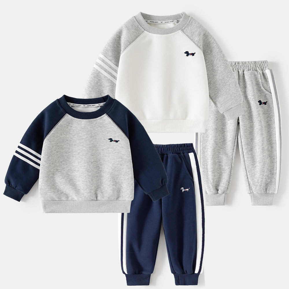 Boy's Children's Spring and Autumn New Fashion Set, Kids Raglan Sleeve Sports Suit, Pants and Hoodie Two-Piece Set