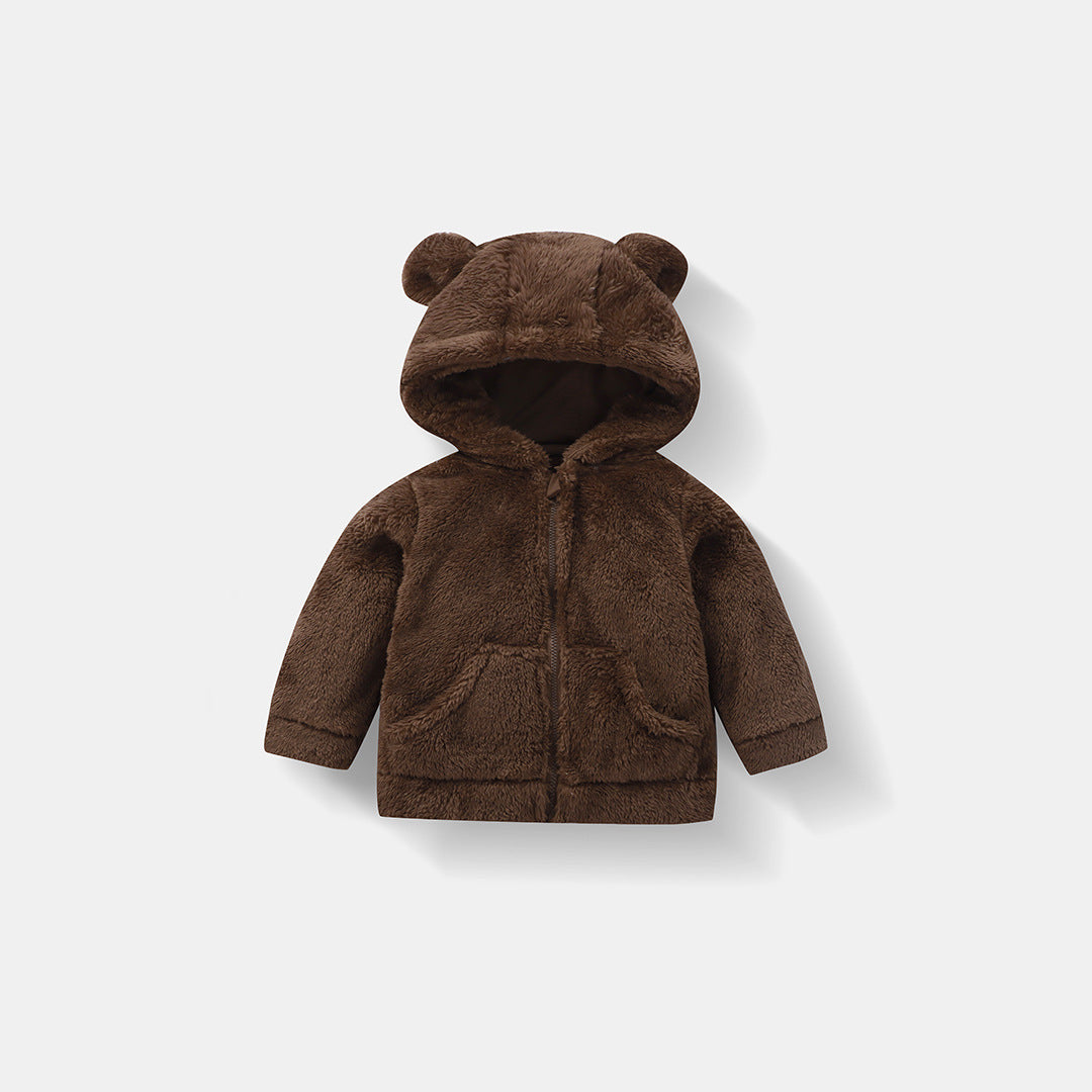 Children's Fleece Hooded Jacket Autumn Winter Warm Cozy Zip-Up Outerwear for Boys and Girls