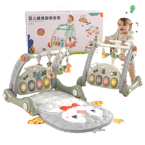 4-in-1 Baby Walker Gym & Foldable Play Mat with Piano