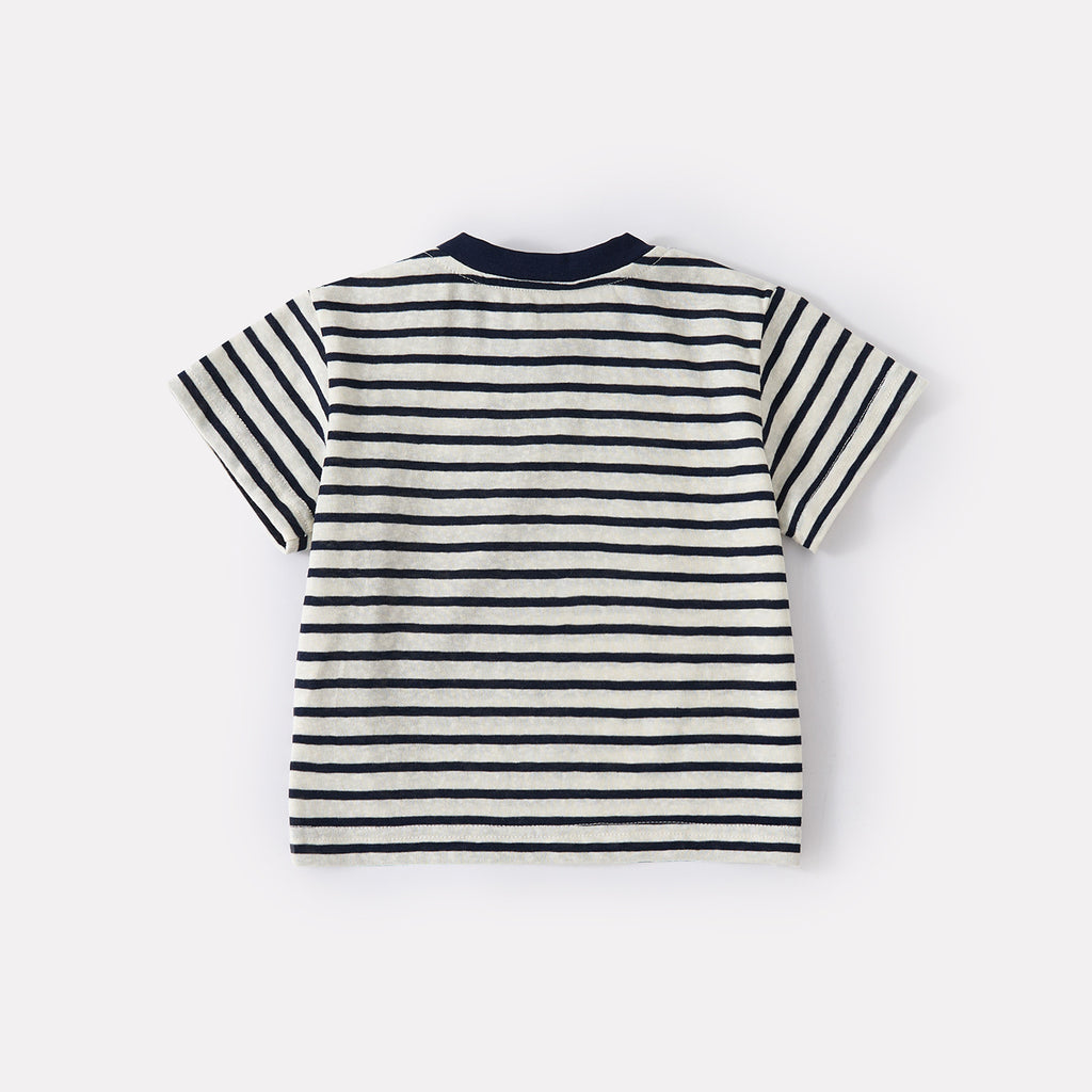 Cartoon Dog Stripe Tee & Denim Shorts Set