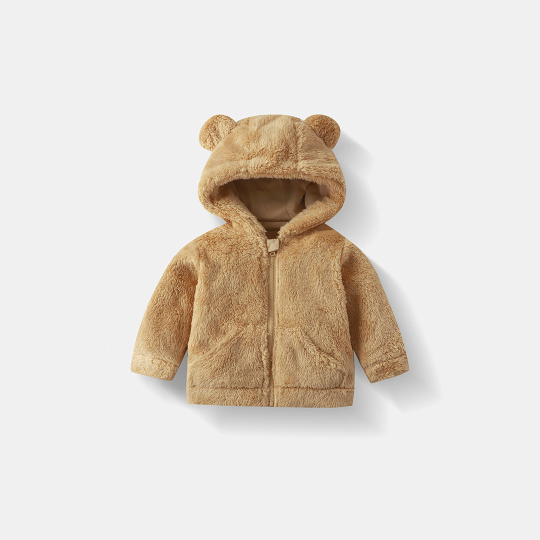 Children's Fleece Hooded Jacket Autumn Winter Warm Cozy Zip-Up Outerwear for Boys and Girls