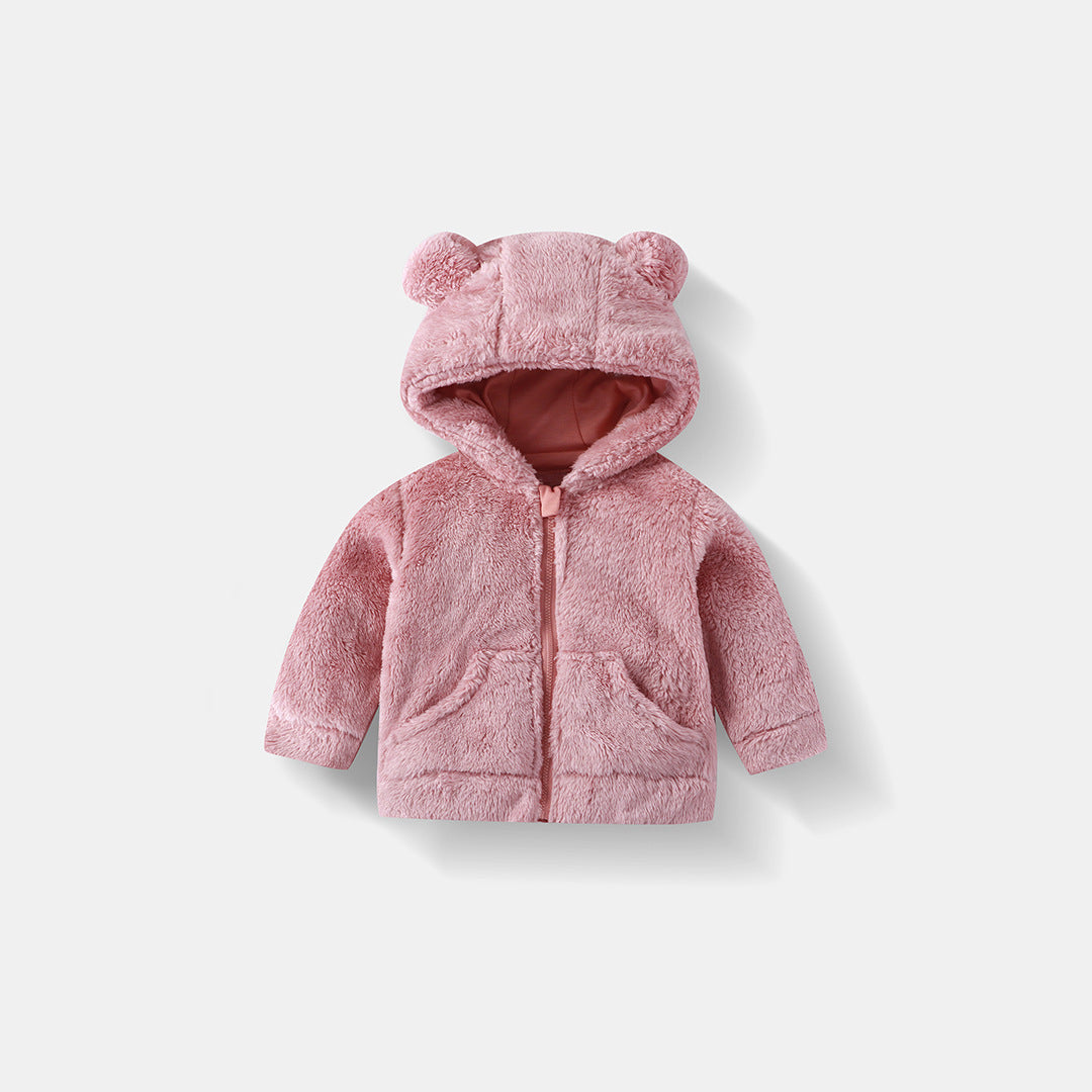 Children's Fleece Hooded Jacket Autumn Winter Warm Cozy Zip-Up Outerwear for Boys and Girls