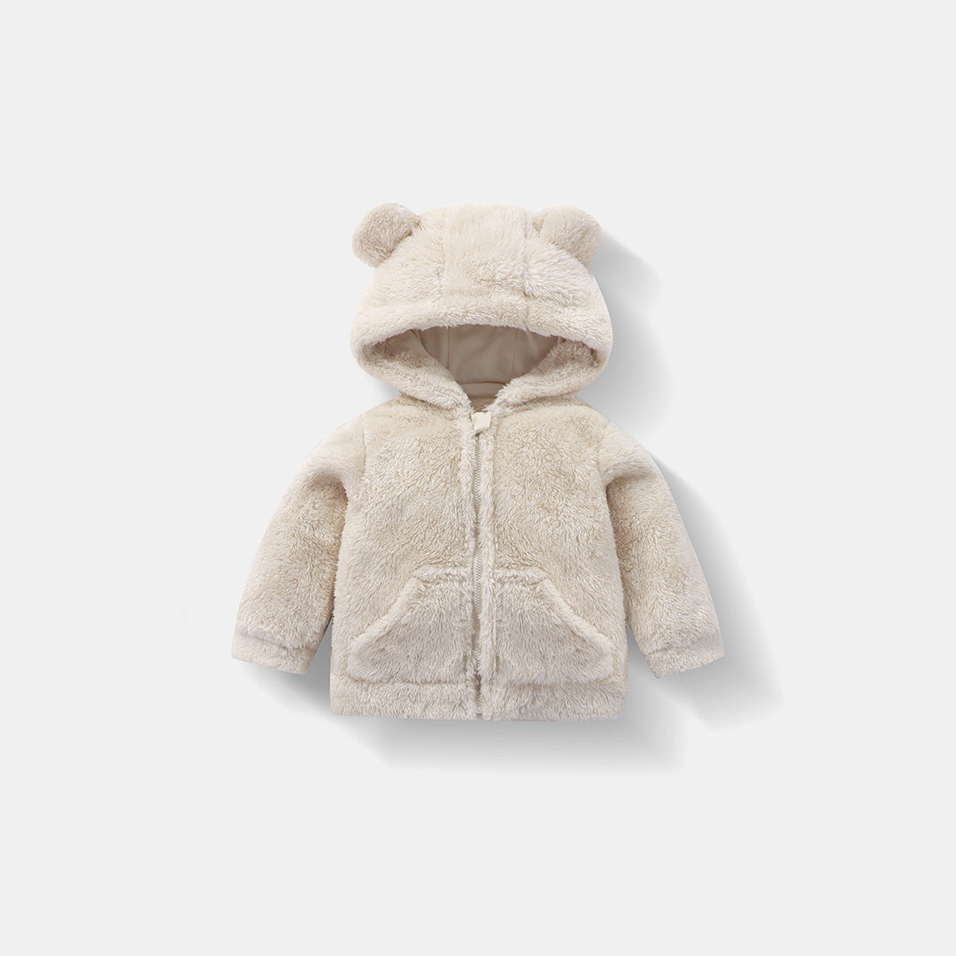 Children's Fleece Hooded Jacket Autumn Winter Warm Cozy Zip-Up Outerwear for Boys and Girls