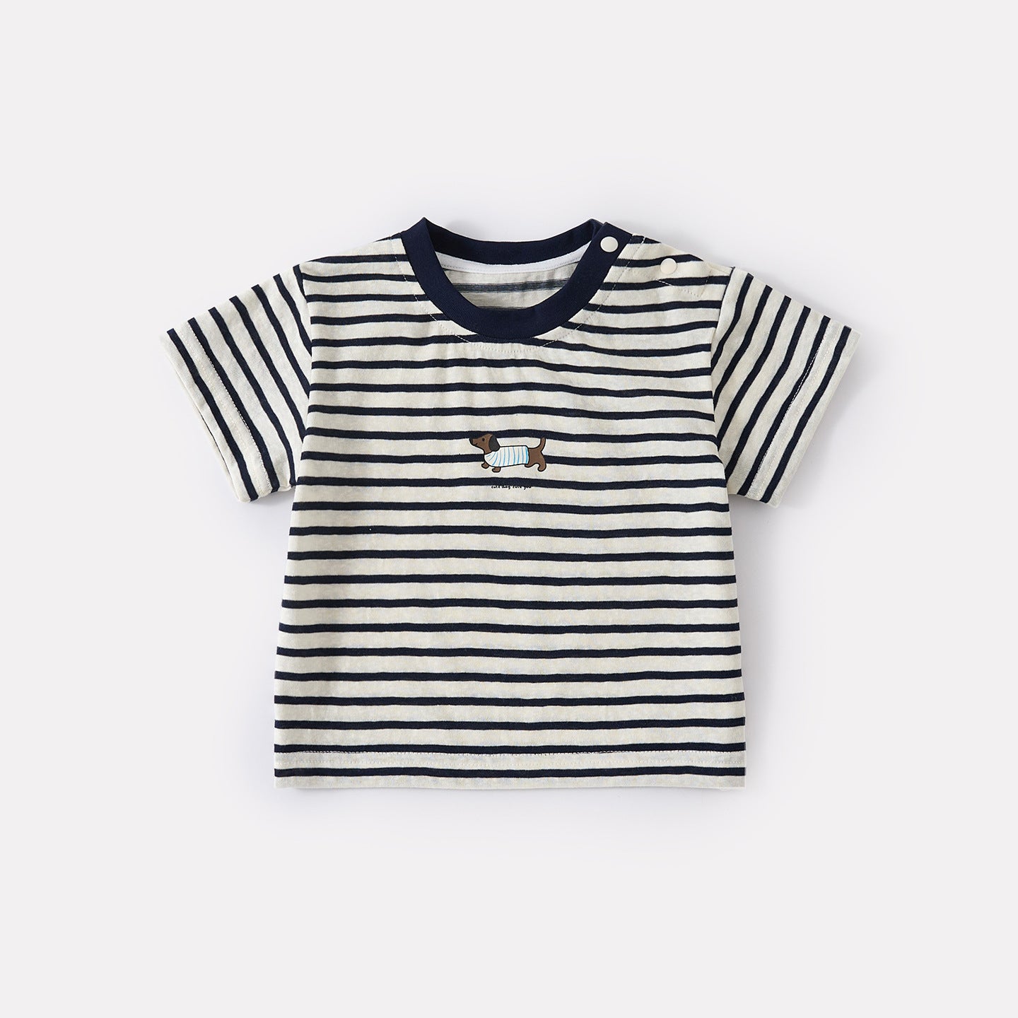 Cartoon Dog Stripe Tee & Denim Shorts Set