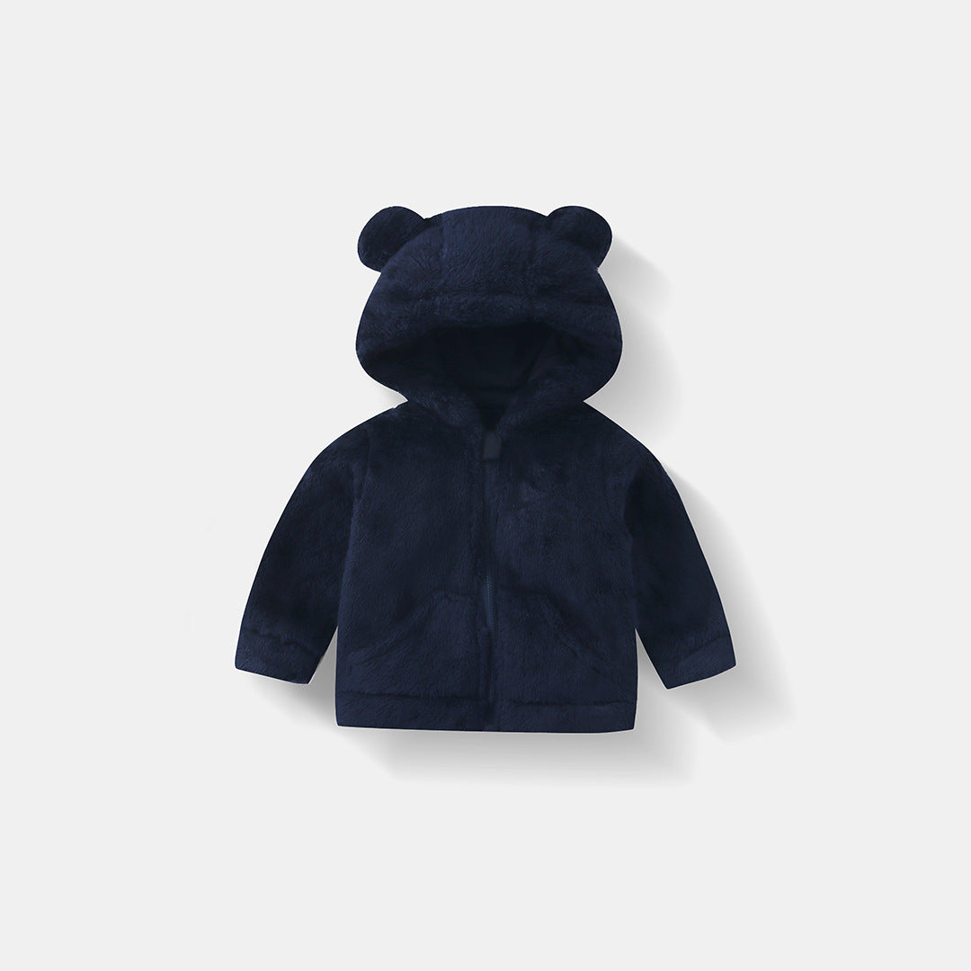 Children's Fleece Hooded Jacket Autumn Winter Warm Cozy Zip-Up Outerwear for Boys and Girls